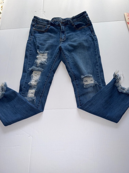 Machine Denim - Machine Dark Blue Distressed Skinny Jeans SEE MEASUREMENTS RUN SMALL